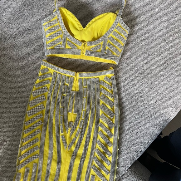 Embellished 2 Piece Yellow Homecoming Dress - Picture 3 of 3